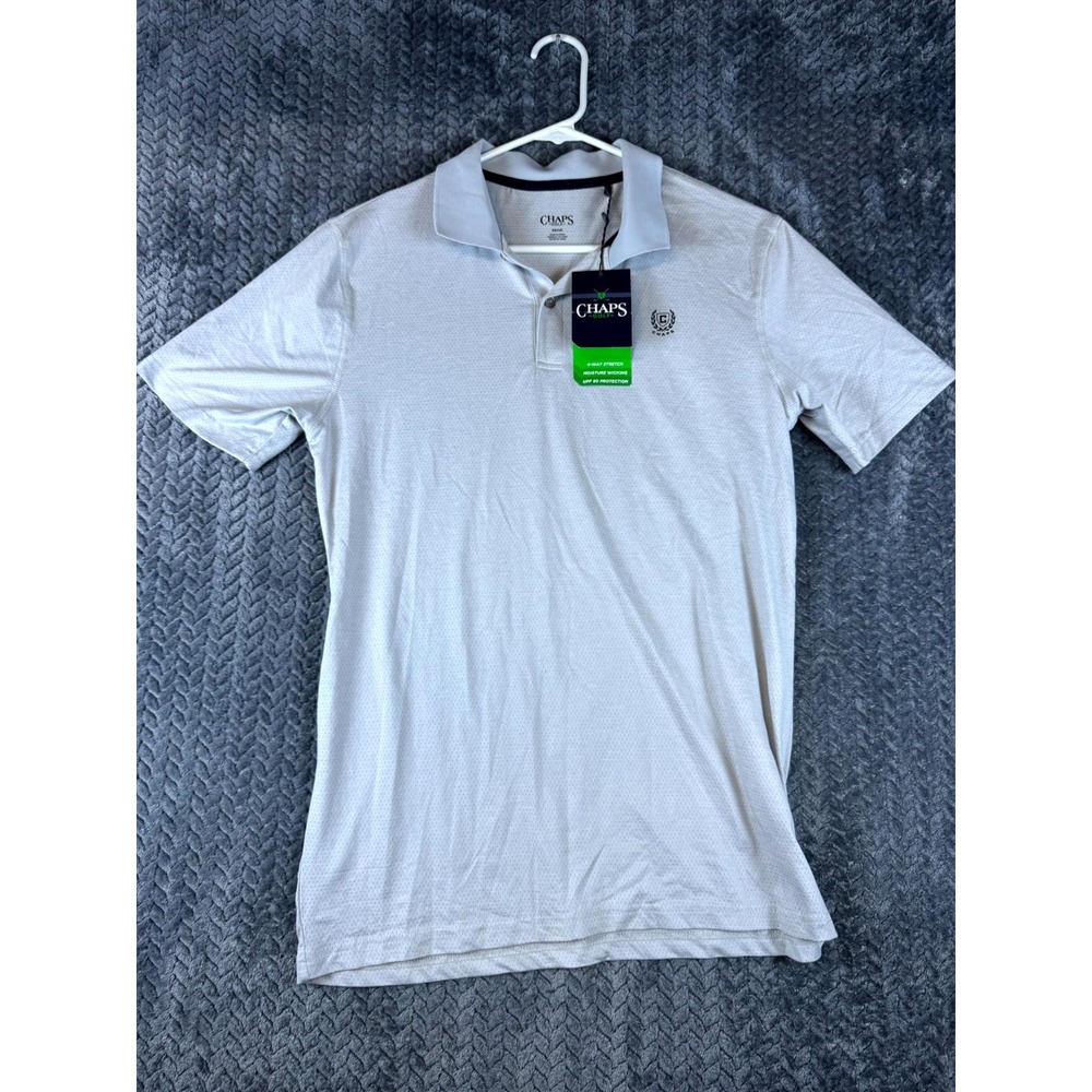 Chaps Golf Polo Shirt Mens Small Gray Mesh Graphic UV Protection CHAM42KT001